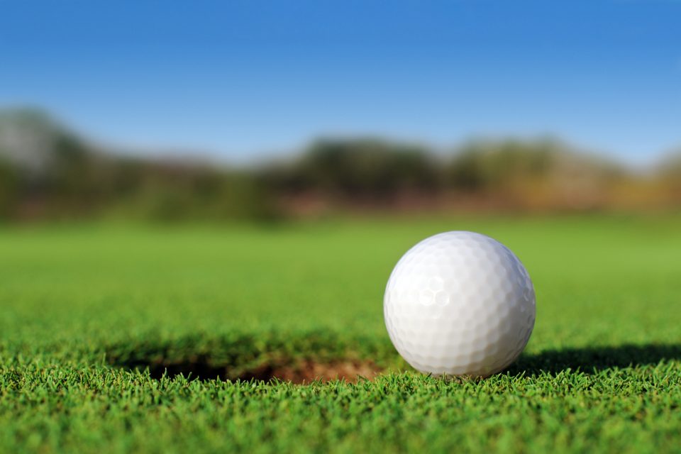 Ground level close up of golf ball