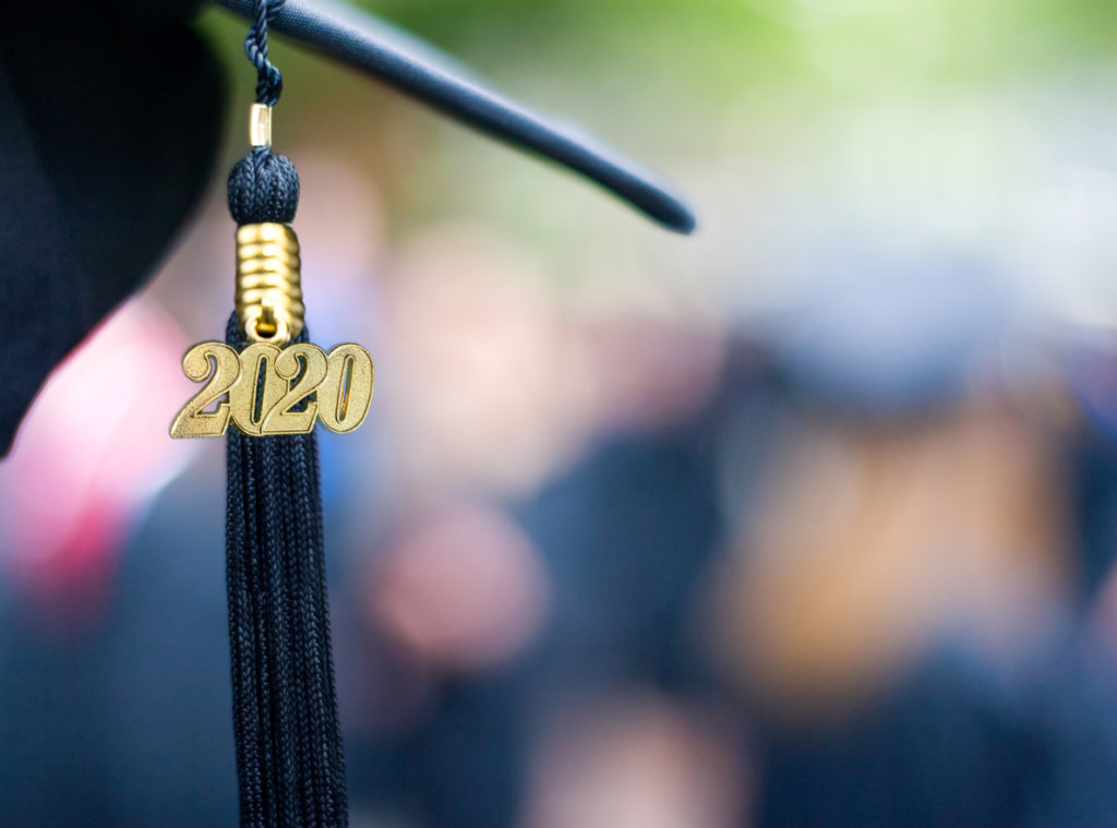 Closeup of a 2020 Graduation Tassel at a graduation ceremony.